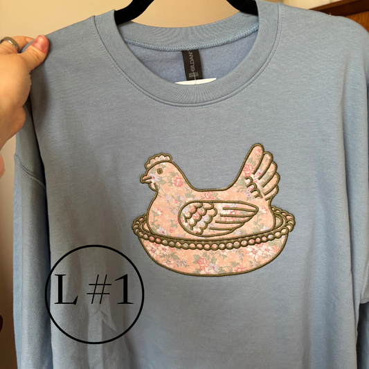 Hen on a Nest Embroidered Crewneck | Size M, and 2 Larges Ready to Ship