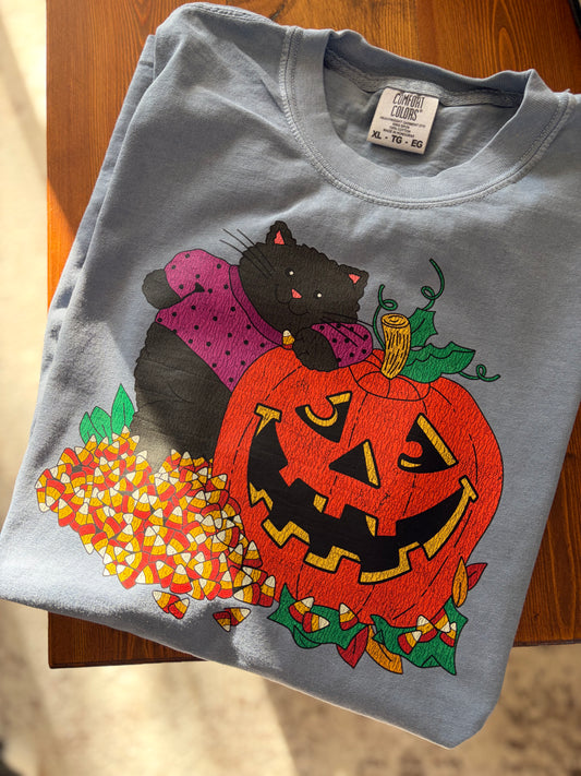 Spooky Cat DTF Printed Tee Shirt | Size XL, XXL Ready to Ship