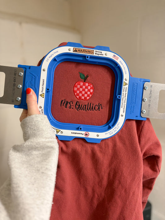 Teacher Checkered Apple Embroidered Design | Personalized