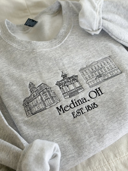 Medina, Ohio Embroidered Crewneck Sweatshirt