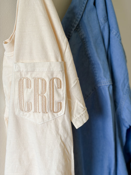 Monogramed Embroidered Pocket Tee | Comfort Colors Pocket Tee