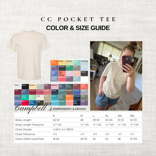 Monogramed Embroidered Pocket Tee | Comfort Colors Pocket Tee