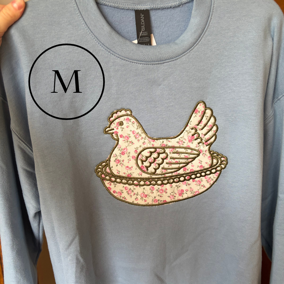Hen on a Nest Embroidered Crewneck | Size M, and 2 Larges Ready to Ship