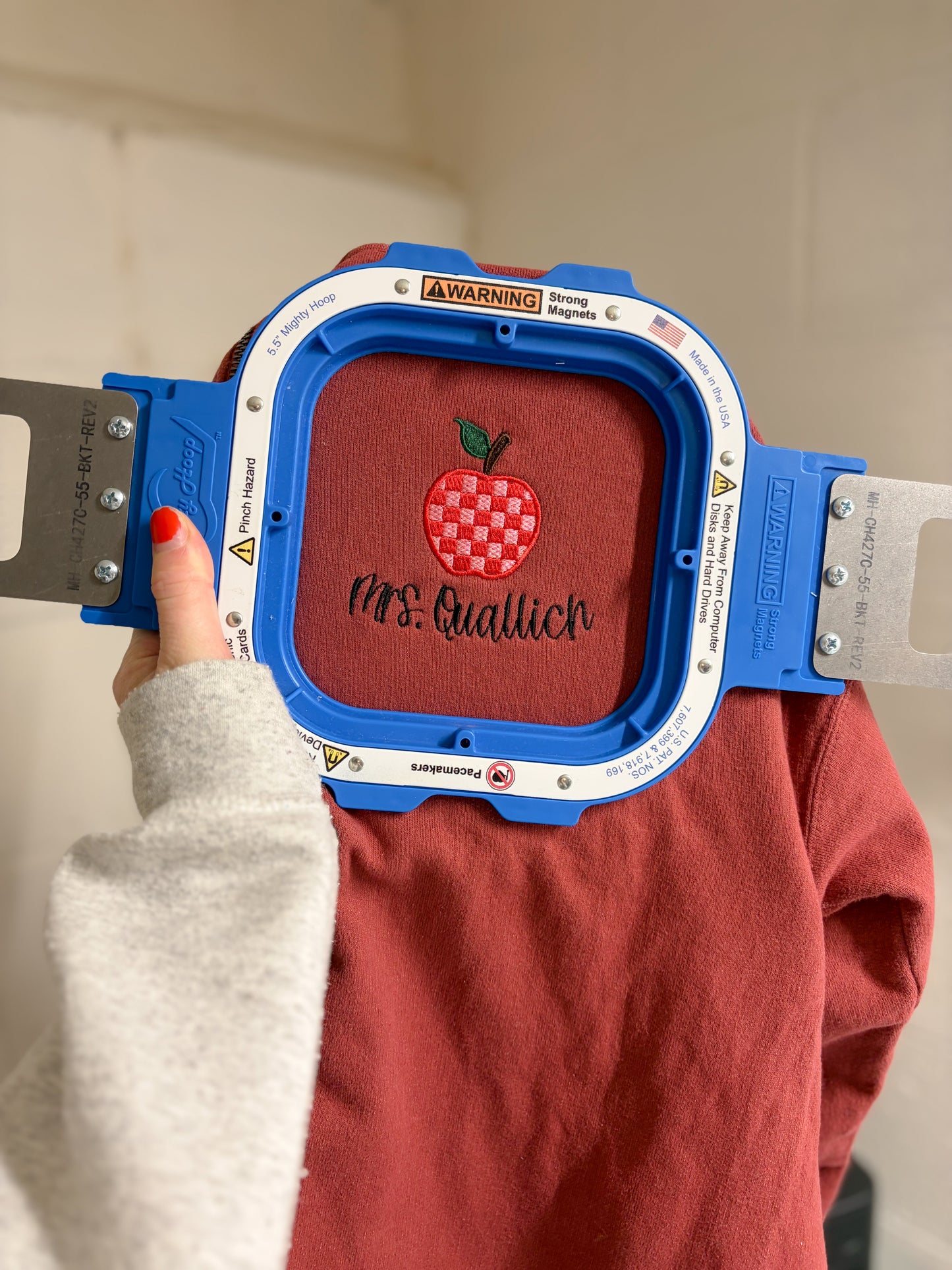 Teacher Checkered Apple Embroidered Design | Personalized