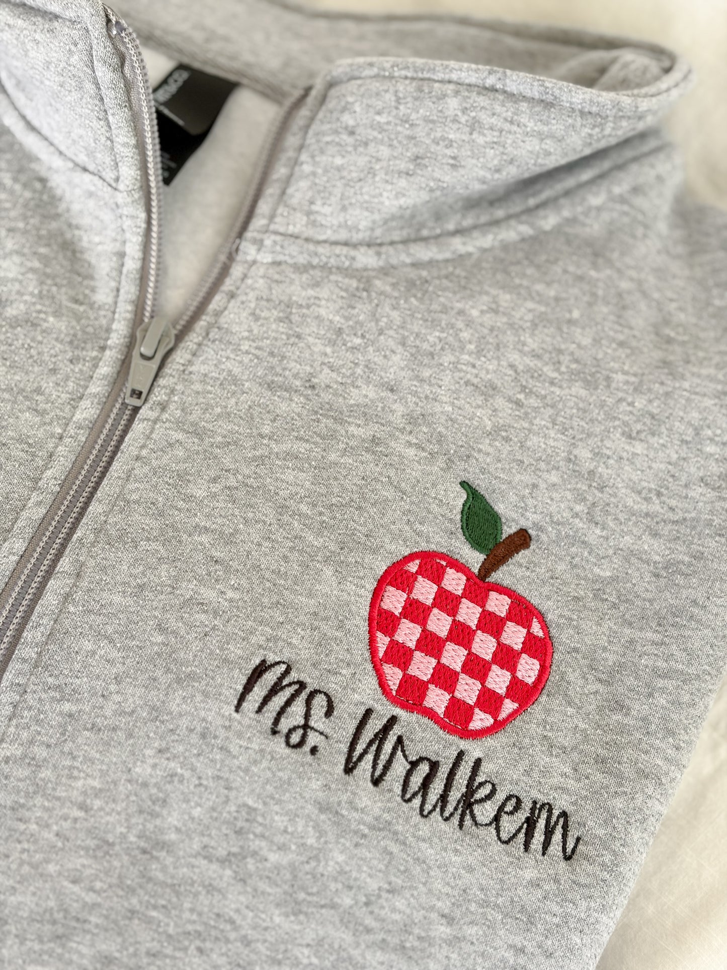 Teacher Checkered Apple Embroidered Design | Personalized