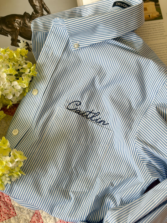 Personalized Striped Button Down | Custom Embroidered Unisex Shirt