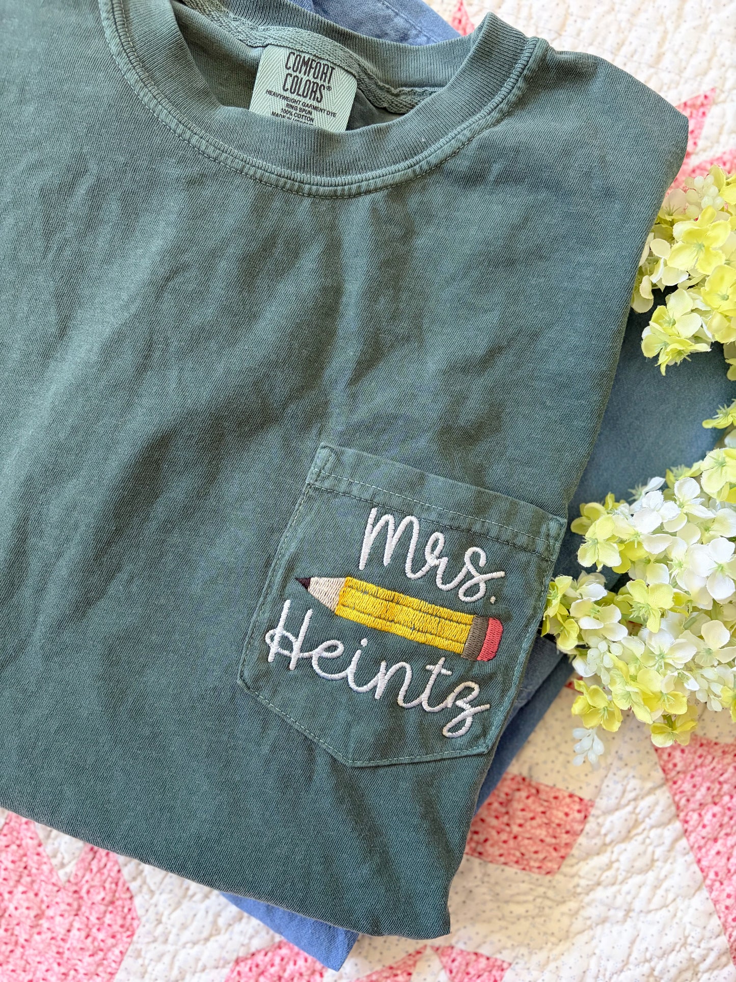 Personalized Teacher Name Embroidered Design | Pencil Pocket Design