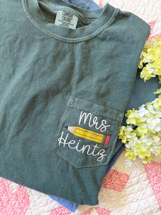 Personalized Teacher Name Embroidered Design | Pencil Pocket Design