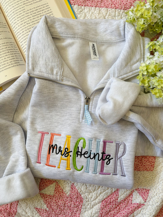 Personalized Teacher Name Embroidered Design | Colorful Name Design