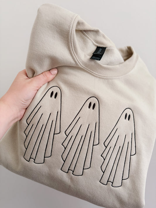 Ghosts Trio Embroidered Sweatshirt | Spooky Stitches Halloween