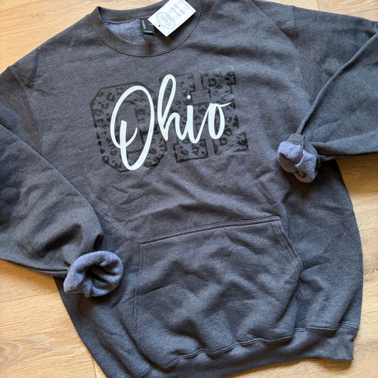 Cheetah OH DTF Printed Pocket Crewneck | Size L Ready to Ship