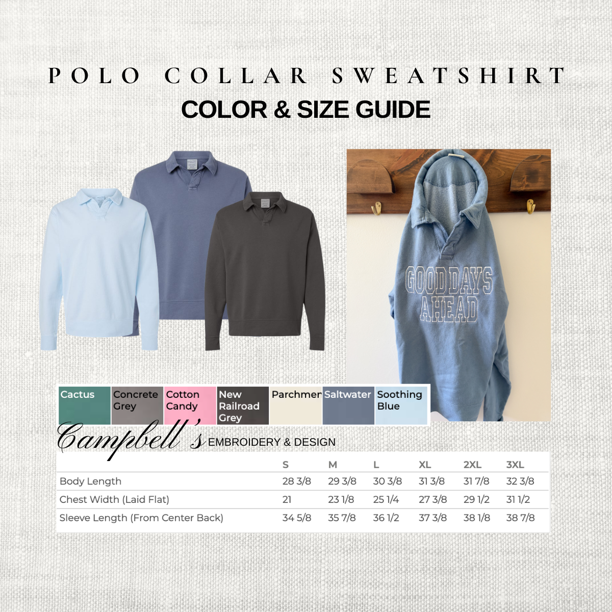 Good Days Ahead Embroidered Polo Collar Sweatshirt | ComfortWash by Hanes