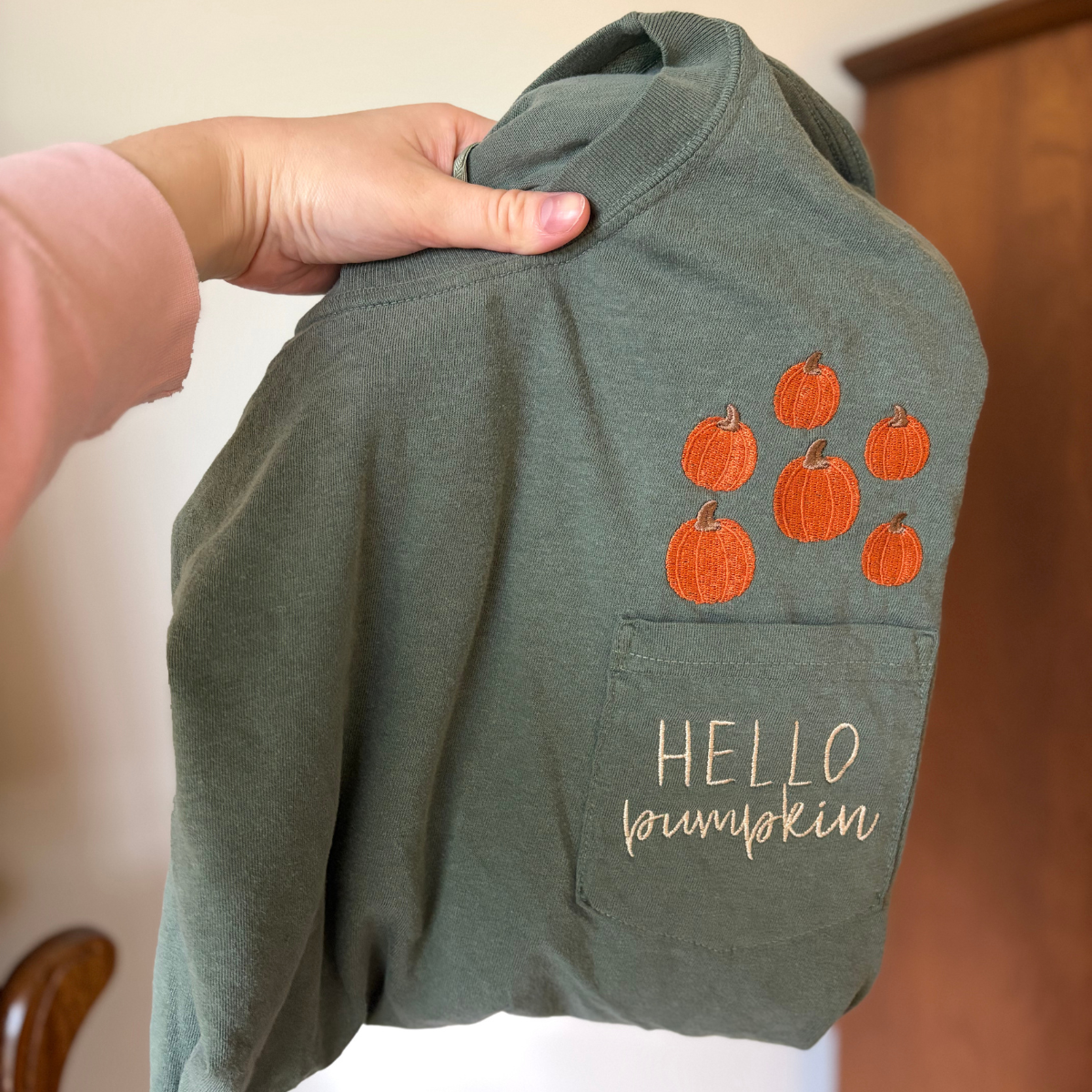 Hello Pumpkin Embroidered Pocket Tee | Size L, XXL Ready to Ship